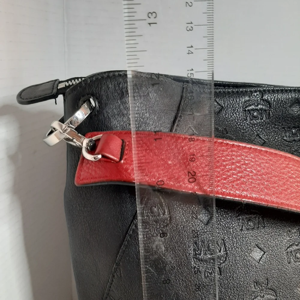 Black Embossed Crossbody Bag with Red Trim